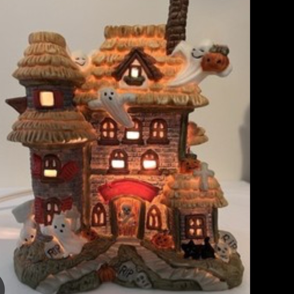 Light-up Halloween Haunted House Decor Ghost Pumpkins Porcelain Spooky Vintage